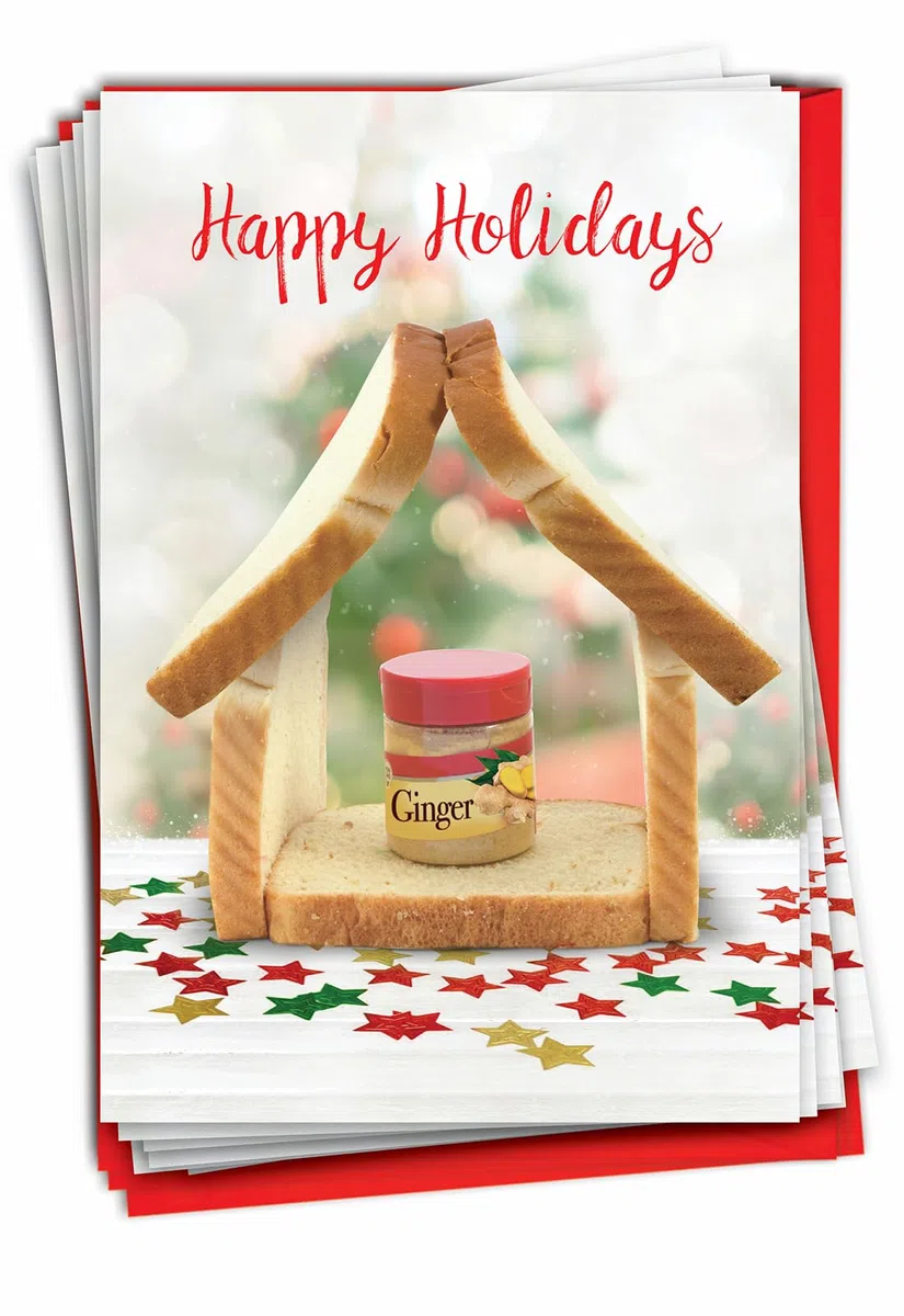 NobleWorks Ginger Bread House - 12 tarjetas de felicitación navideñas con sobres (4,63 x 6,75 pulgadas) - Creative Gingerbread House C3387XSG-B12x1