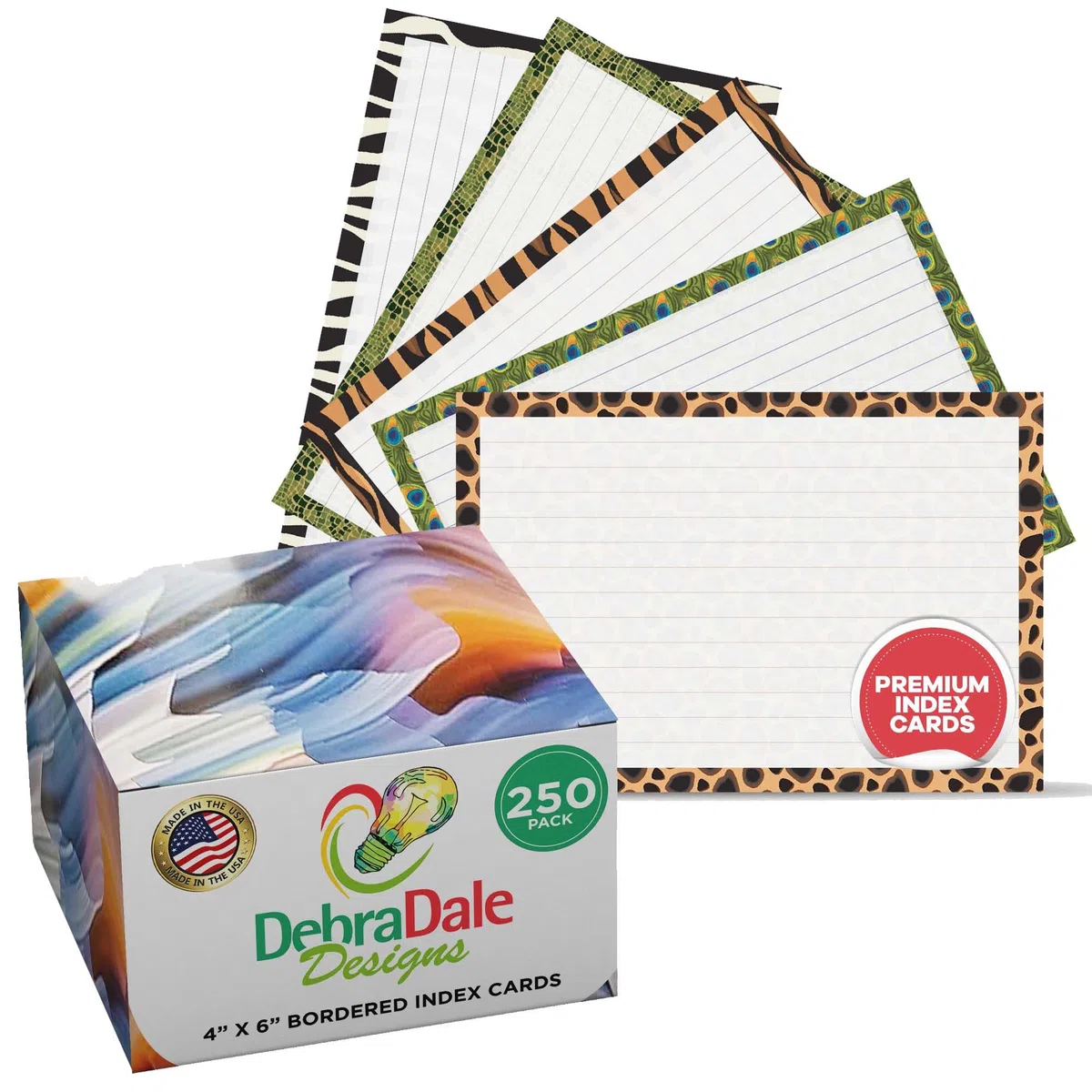 Debra Dale diseños – tarjetas de índice con impreso frontera – 200 tarjetas elección de tamaño y diseño de rayas o en blanco – Premium 140 # índice de cartulina gruesos